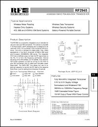 RF2945 datasheet: 433/868/915MHz FSK/ASK/OOK transceiver RF2945