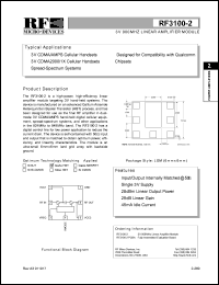 RF3100-2 datasheet: 3V 900MHz linear amplifier module RF3100-2