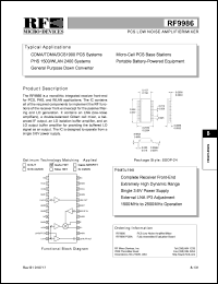 RF9986PCBA datasheet: PCS low amplifier/mixer RF9986PCBA
