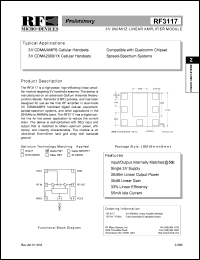 RF3117 datasheet: 3V 900MHz linear amplifier module RF3117