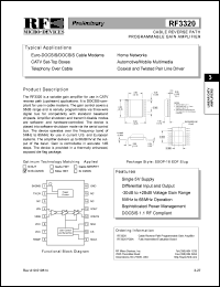 RF3320PCBA datasheet: Cable reverse path programmable gain amplifier RF3320PCBA