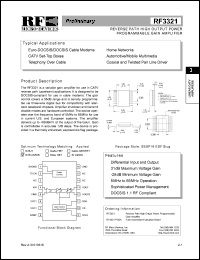RF3321PCBA datasheet: Reverse path high output power programmable gain amplifier RF3321PCBA
