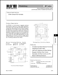 RF3404 datasheet: Dual-band/tri-mode CDMA low noise amplifier/mixer  module RF3404