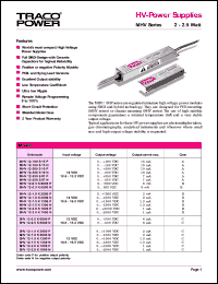 SHV12-2.0K1000N datasheet: 2-2.5 Watt, input voltage range:12V, output voltage -2000V (1mA) HV-power supplie SHV12-2.0K1000N