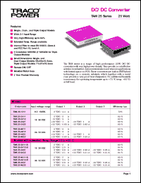 TAM25-4821 datasheet: 25 Watt,  input voltage range:36-72V, output voltage 12V (1A) DC/DC converter TAM25-4821