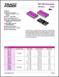 TAP1212 datasheet: 15 Watt,  input voltage range:9-18V, output voltage 12V (1A) DC/DC converter TAP1212