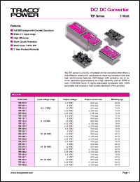 TEF4821 datasheet: 3 Watt,  input voltage range:36-72V, output voltage +/-12V (125mA) DC/DC converter TEF4821