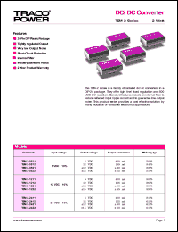 TEM2-2411 datasheet: 2 Watt,  input voltage range:24V, output voltage 5V (400mA) DC/DC converter TEM2-2411