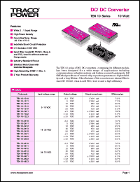 TEN10-2412 datasheet: 10 Watt,  input voltage range:18-36V, output voltage 12V (830mA) DC/DC converter TEN10-2412