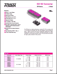 TEP4812 datasheet: 6 Watt,  input voltage range:36-72V, output voltage 12V (500mA) DC/DC converter TEP4812