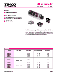 TME0515S datasheet: 1 Watt,input voltage range:5V output voltage 15V (65mA) DC/DC converter TME0515S