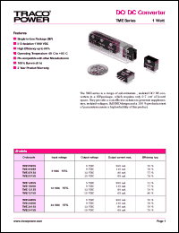 TME2412S datasheet: 1 Watt,input voltage range:24V output voltage 12V (80mA) DC/DC converter TME2412S