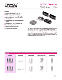 TMV1212DEN datasheet: 1 Watt,input voltage range:12V output voltage +/-12V (+/-40mA) DC/DC converter TMV1212DEN