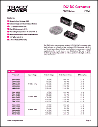 TMV0505S datasheet: 1 Watt,input voltage range:5V output voltage 5V (200mA) DC/DC converter TMV0505S