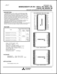 M5M5256DFP-85VLL-W datasheet: 262144-bit (32768-word by 8-bit) CMOS static RAM M5M5256DFP-85VLL-W