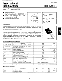 IRFI730G datasheet: 400V HEXFET power MOSFET IRFI730G
