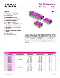 TEN4-2421 datasheet: 4 Watt, input voltage range: 9-36V, output voltage +/-5V (+/-300mA), DC/DC converter TEN4-2421