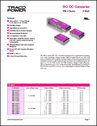 TEN4-4813 datasheet: 4 Watt, input voltage range: 18-75V, output voltage 15V (265mA), DC/DC converter TEN4-4813