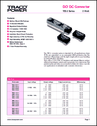 TES2-2422 datasheet: 2 Watt, input voltage range: 24V, output voltage +/-12V (+/-85mA), DC/DC converter TES2-2422