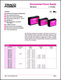 TML05105 datasheet: 5 Watt, input voltage range: 85-264V, output voltage 5V (1000mA), encapsulated power supply TML05105