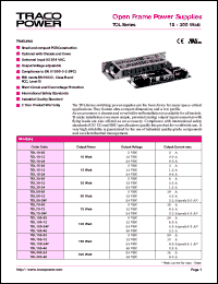 TOL150-05 datasheet: 150 Watt, input voltage range: 85-264V, output voltage 5V (20A), open frame power supplier TOL150-05