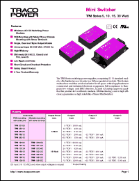 TPM15112 datasheet: 15 Watt, input voltage range: 18-72V, output voltage 12V (1300mA), mini switcher TPM15112