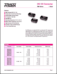 TSM1215D datasheet: 1 Watt, input voltage range: 12V, output voltage +/-15V (+/-30mA), DC/DC converter TSM1215D