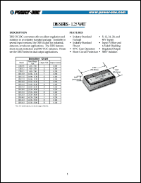 DRS2815 datasheet: 1.25 Watt, input voltage range:25.2-30.8V, output voltage 15V (0.13A) DC/DC converter DRS2815
