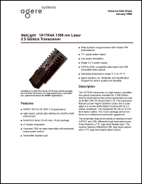 1417K4A datasheet: 2.5 Gbits/s 1300nm SFF LC transceiver 1417K4A