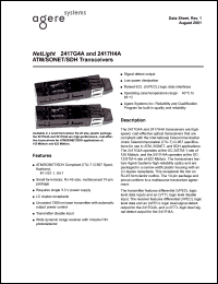 2417H4A datasheet: 2 x 5 Single-mode transceiver for OC-12/STM-4 (622Mbits/s) with LS connector 2417H4A