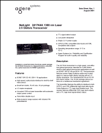 2417K4A datasheet: 2.5 Gbits/s 2 x 5 SFF LC transceiver 2417K4A