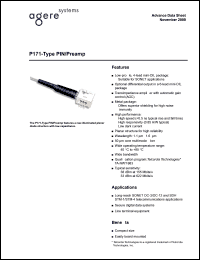P171B014BAA datasheet: P171-type PIN/Preamp. 155 MHz preamp, LR, 50 microm fiber, SC P171B014BAA