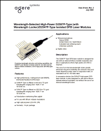 D2587P55 datasheet: Wavelength-selected, high-power with locker isolated DFB laser module. ITU-T frequency 195.5 THz. Center wavelength 1533.47 nm. High optical power 20 mW, CW D2587P55