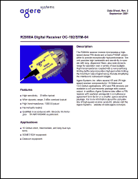 R2860A040 datasheet: Digital receiver OC-192/STM-64. 800 Ohm min. TIA gain, dc-couplet output. Connector SC/UPC. R2860A040