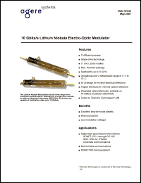 2623CSA datasheet: 10 Gbits/s lithium niobate electro-optic modulator. Minimum bandwidth 8 GHz. Attenuator yes. C-band yes. L-band yes. 2623CSA