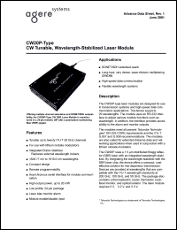 CW22P51 datasheet: CW Tunable, wavelength-stabilized laser mobule. ITU frequency range 194.15 - 195.1 (THz). Wavelength range 1536.61 - 1544.13 (nm). CW22P51