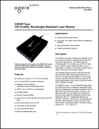 CW22P881 datasheet: CW Tunable, wavelength-stabilized laser mobule. ITU frequency range 187.15 - 188.1 (THz). Wavelength range 1593.79 - 1601.88 (nm). CW22P881