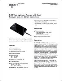 R485CMAA datasheet: Lightwave receiver with clock recovery for 2.488 Gbits/s applications. Connector type SC/PC. Detector type APD. Fiber type single-mode. R485CMAA