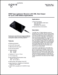 R480FPAA datasheet: Lightwave receiver with CML data output for up to 2.488 Gbits/s applications. Connector type FC/PC. Detector type PIN. Fiber type single-mode. R480FPAA
