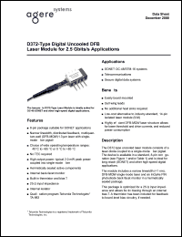 D372-20BS datasheet: Digital uncooled DFB laser module for 2.2 Gbits/s applications. Connector SC-APC. Pfiber 2.0 mW D372-20BS