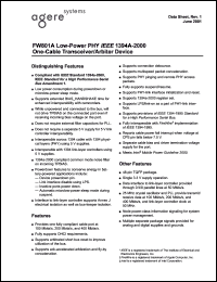 FW801A-DB datasheet: Low-power PHY IEEE 1394A-2000 one-cable transceiver/arbiter device FW801A-DB