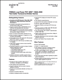 FW802A-DB datasheet: Low-power PHY IEEE 1394A-2000 two-cable transceiver/arbiter device FW802A-DB