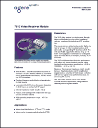 7810S115 datasheet: Video receiver module. 7810A SC/APC connector, 1.15 m fiber 7810S115