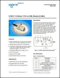 D1861C050 datasheet: 10 Gbits/s 1310 nm DML module (6 dBm). Connector LC D1861C050