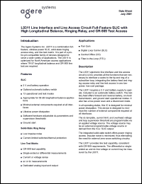 LUCL9311GP datasheet: Line interface and line acces circuit full-feature SLIC with high longitudinal balance, ringing relay and GR-909 test acces. LUCL9311GP