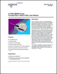 A1750A20FFSC06 datasheet: DWDM analog forward-path(40MHz-860MHz) module. Connector SC/APC. Optical power 6 mW. A1750A20FFSC06