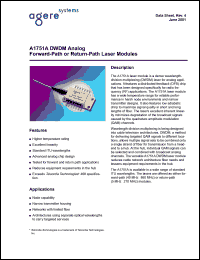 A1751A24FFSC06 datasheet: DWDM analog forward-path(40MHz-860MHz) module. Connector SC/APC standard. Optical power 6 mW. A1751A24FFSC06