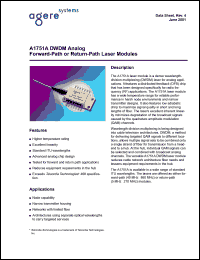 A1751A32FFSC06 datasheet: DWDM analog forward-path(40MHz-860MHz) module. Connector SC/APC standard. Optical power 6 mW. A1751A32FFSC06