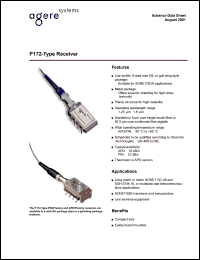 P172PCCF datasheet: Receiver for SONET/SDH applications. Detector PIN. Connector FC/PC. Lead type gull wing. Fiber type SMF. P172PCCF