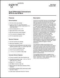 BTM1A16NB datasheet: Dual dufferential transceiver Driver termination 220 Ohm. Receiver termination 110 Ohm. BTM1A16NB